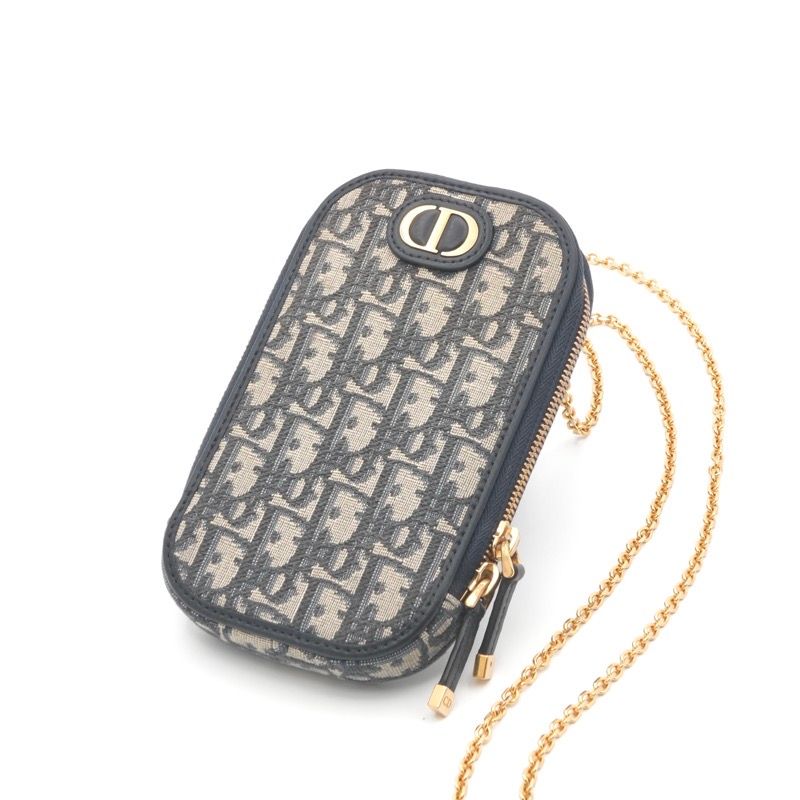 クリスチャンディオール CHRISTIAN DIOR 携帯・スマホアクセサリー コットン カーフスキン ネイビー ゴールド 30 Montaigne Call'in Dior フォンホルダー フォンケース モバイルポーチ