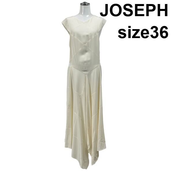 ◇ ジョゼフ JOSEPH シルクドレス ワンピース 半袖 フレンチスリーブ ロング丈 Vネック アシンメトリーヘム 絹 36 S 7号 レディース S6E391