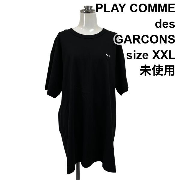 □ 未使用 プレイコムデギャルソン PLAY COMME des GARCONS Tシャツ トップス 半袖 ハート ロゴ 黒 綿100％ XXL 15号 レディース S6E397