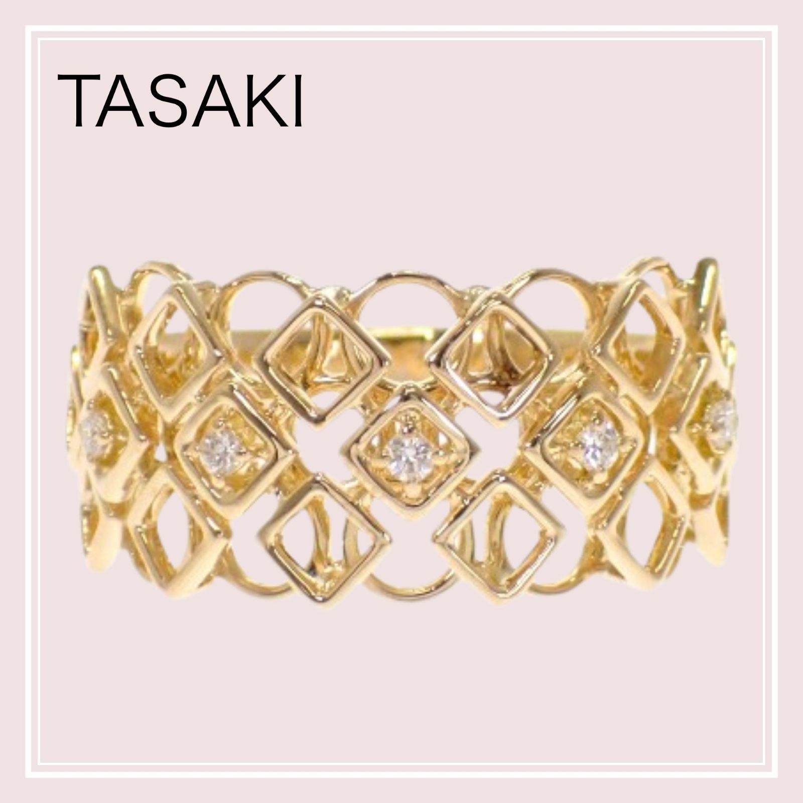【TASAKI】タサキ TASAKI デザイン リング 19号 18金 K18 イエローゴールド ダイヤモンド 0.06ct 付属品 サービス箱 レディース メンズ ユニセックス