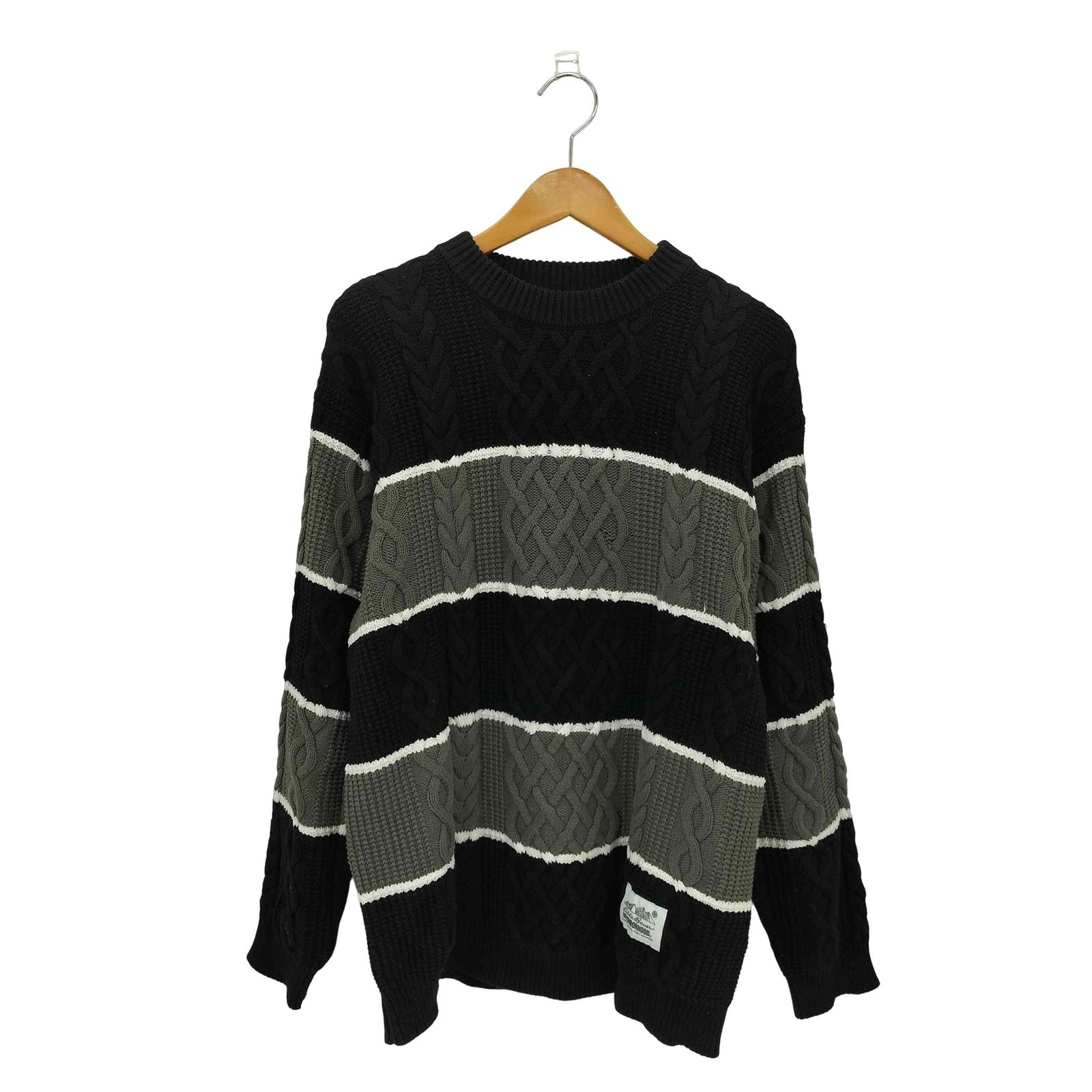 ネイバーフッド NEIGHBORHOOD BORDER CABLE KNIT ボーダー ケーブル クルーネックニット メンズ import：S