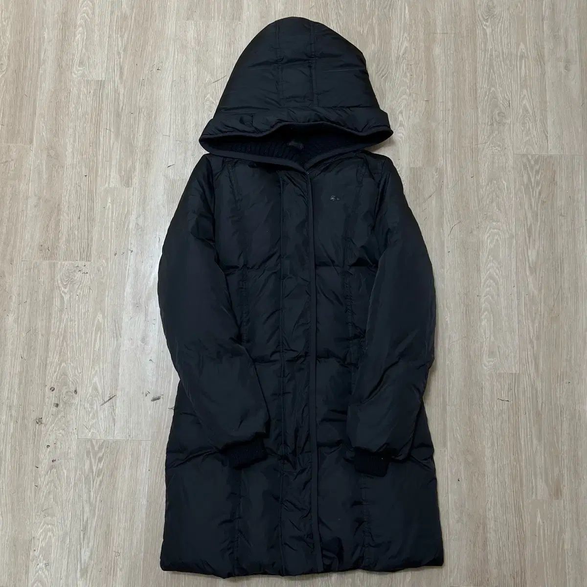 LACOSTE レディース ワッペン ダック ダウン ニトリミング フード ダウンジャケット ロング丈 M/95