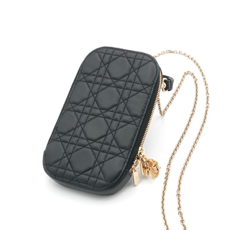 クリスチャンディオール CHRISTIAN DIOR 携帯・スマホアクセサリー ブラック ゴールド レディディオール カナージュ Call'in Dior フォンホルダーフォンケース モバイルポーチ