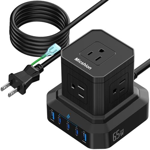Micshion PD65W機能付電源タップ 3個USB-Cポート 2個USB-Aポート 5個AC口(100-240V) 延長コード2M コンセントusb付き(合計2400W)雷ガード/アース機能付き タコ足配線 干渉せず テーブルタップ マ 33c74e5c