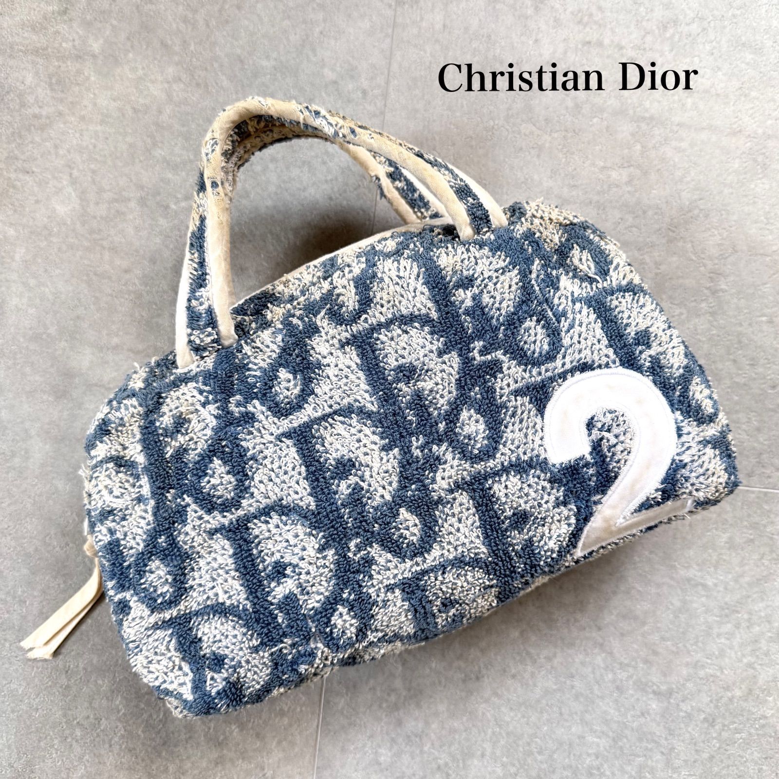 はなさん専用Dior ネイビー Tシャツ　タオル地　パイル　トロッター柄 XS Dior ディオール ミニバック ハンドバッグ ポーチ タオル パイル