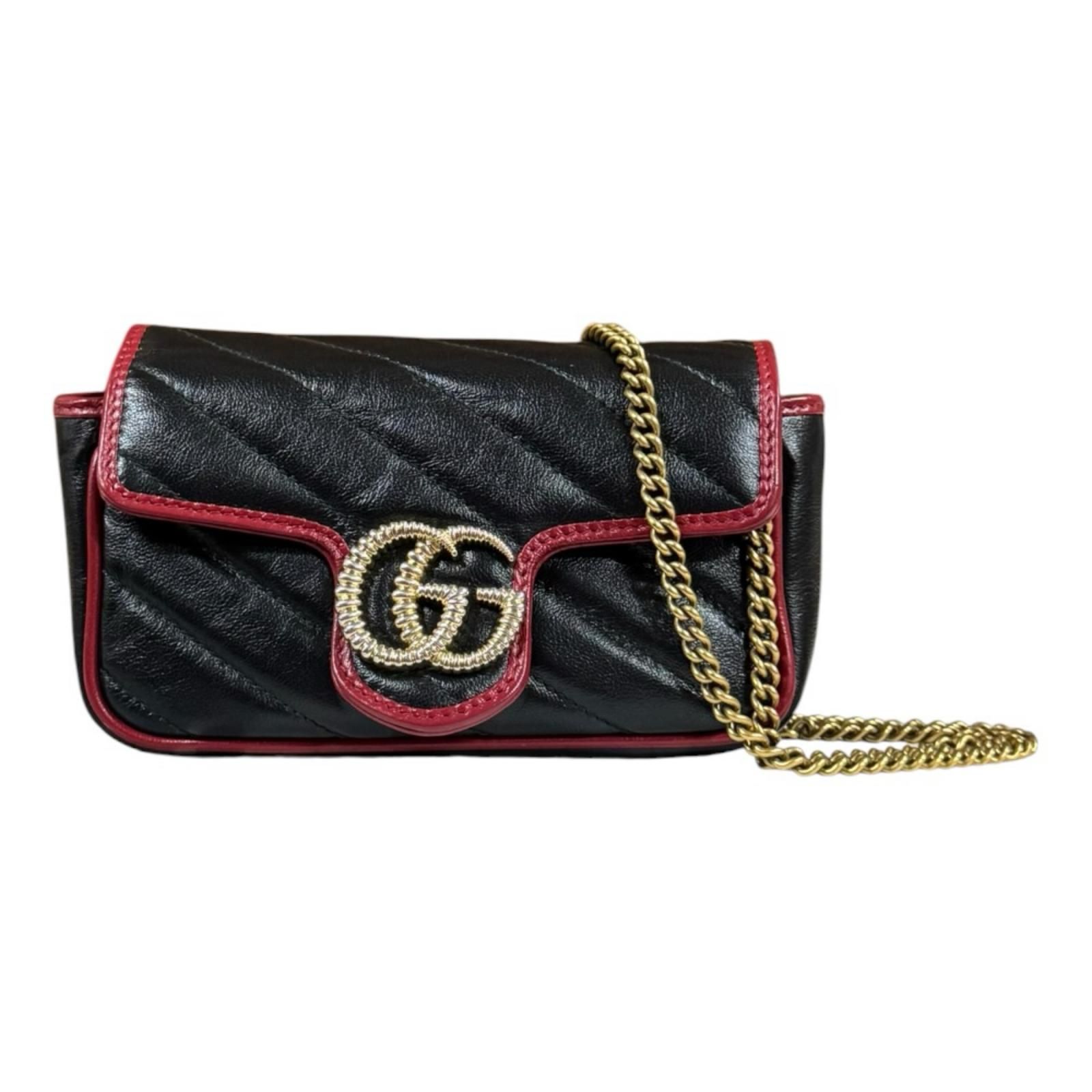グッチ スーパーミニバッグ GGマーモント ショルダーバッグ レザー 574969 ブラック レディース GUCCI 中古 グッチ
