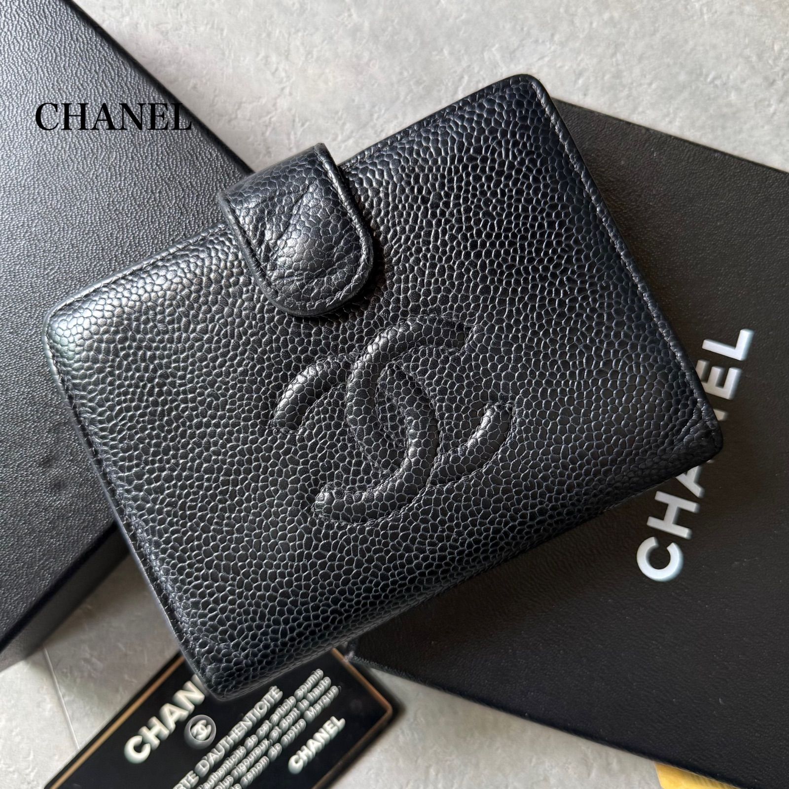 CHANEL シャネル キャビアスキン タイムレスCC 二つ折り財布 がま口