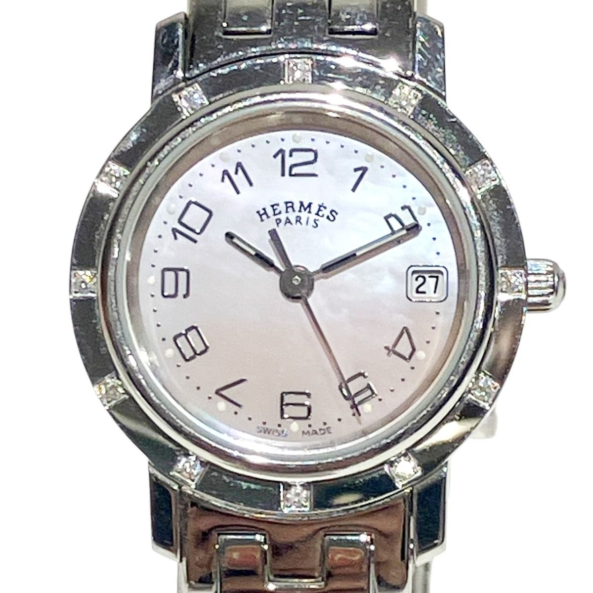 エルメス HERMES クリッパーナクレ 腕時計 総重量約42.8g SS SS クオーツ ピンクシェル文字盤 CL4.230 レディース