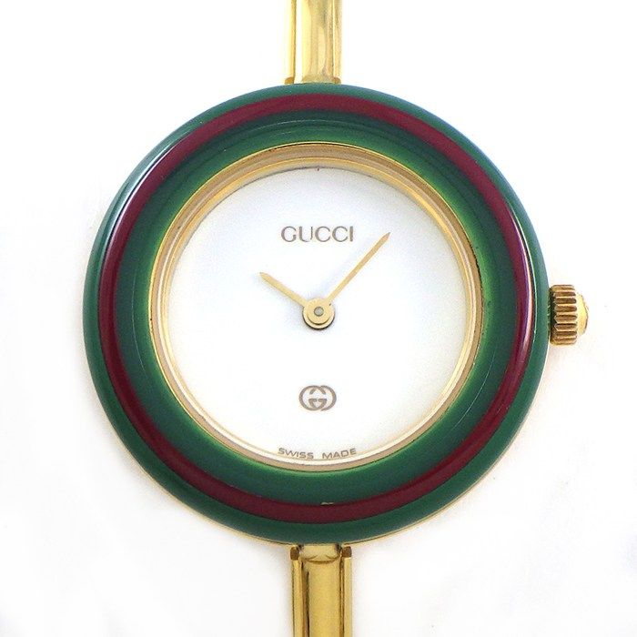 グッチ GUCCI 腕時計 チェンジベゼル 1100L マルチカラーベゼル 全11色 ホワイト文字盤 GP クオーツアナログ 【中古】