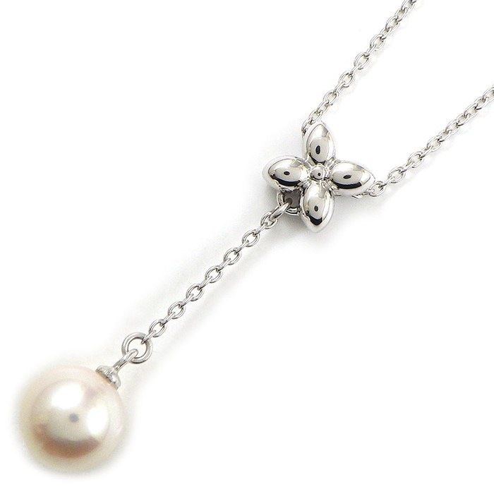タサキ 田崎真珠 TASAKI ネックレス フラワー スウィング ドロップ パール 7.0mm珠 K18WG 【中古】