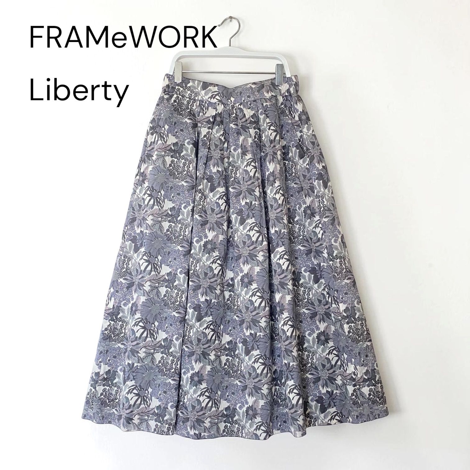 FRAMeWORK フレームワーク リバティ 花柄 ロングワンピース グレー 日本製