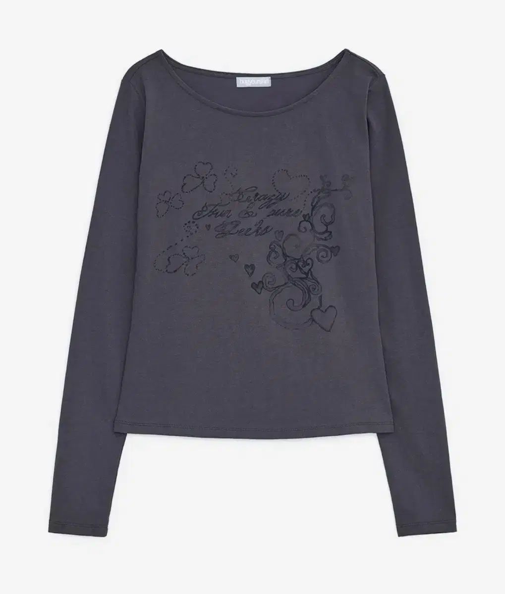 HUG YOUR SKIN ハグユアースキン 멜로우 fruity mellow プリント print 롱 Long ロング スリーブ sleeve 티 Tシャツ チャコール charcoal