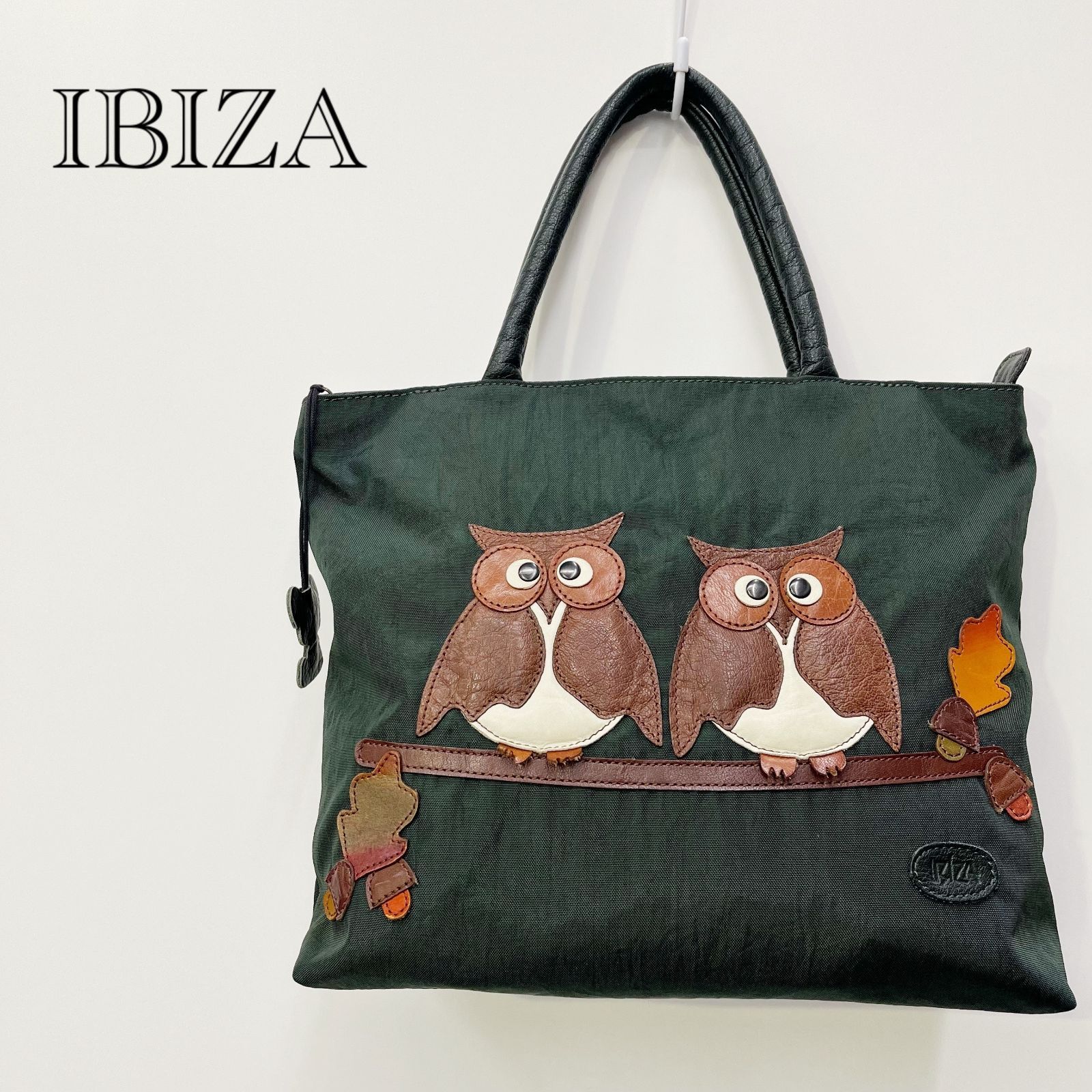 IBIZA イビサ 唐草模様 ナイロン トート バッグ ハンド ふくろう 梟 