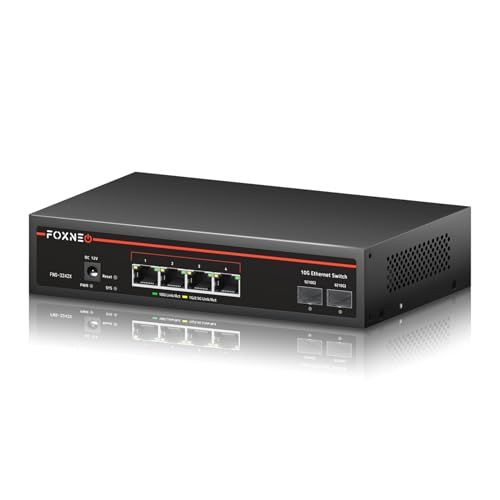 【新品】10Gbps スイッチングハブ 6ポート（RJ45×4 + SFP+×2） 10G/10GbE対応 アンマネージド Jumbo Frame対応 低遅延 高速通信 LANハブ 金属筐体 安定動作 8b1eddbc