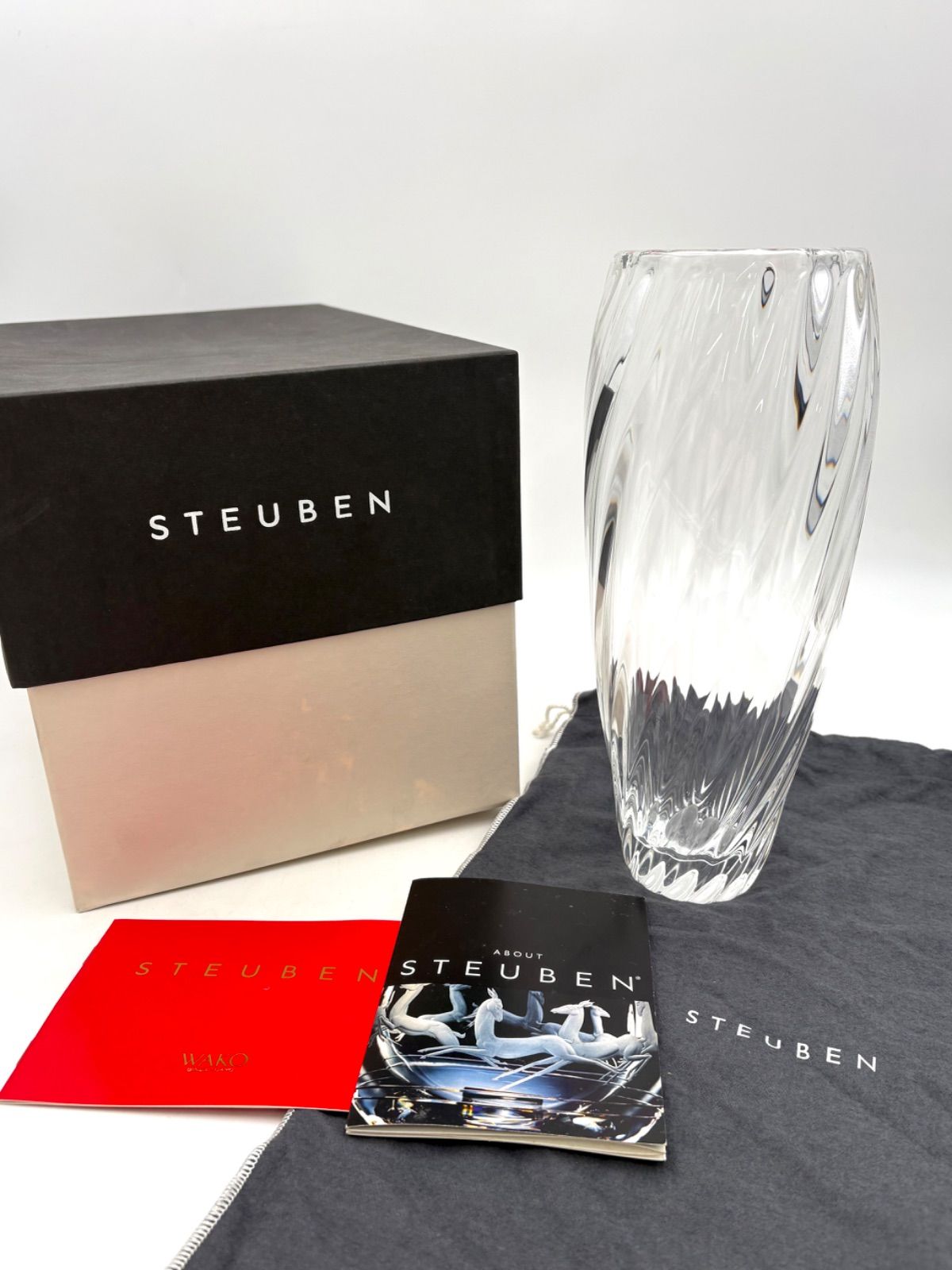 Steuben スチューベン クリスタル 約28cm 大型 フラワーベース 花瓶 箱 