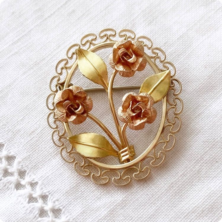 フランスヴィンテージ ブローチ | Krementz クレメンツ 薔薇モチーフ