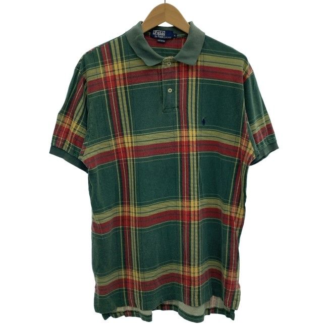 【中古】　POLO by RALPH LAUREN　ポロシャツ　90s vintage　90年代　OLD　半袖　トップス　チェック　ワンポイント　スモールポニー　刺しゅう　USA製　古着　/2003