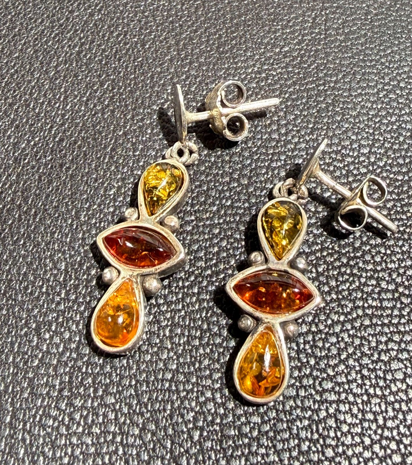 European Vintage Multicolor Amber Drop Earrings | ヨーロピアンヴィンテージ | 琥珀ピアス | シルバー925 | キャッチ付き | Cabine Vintage