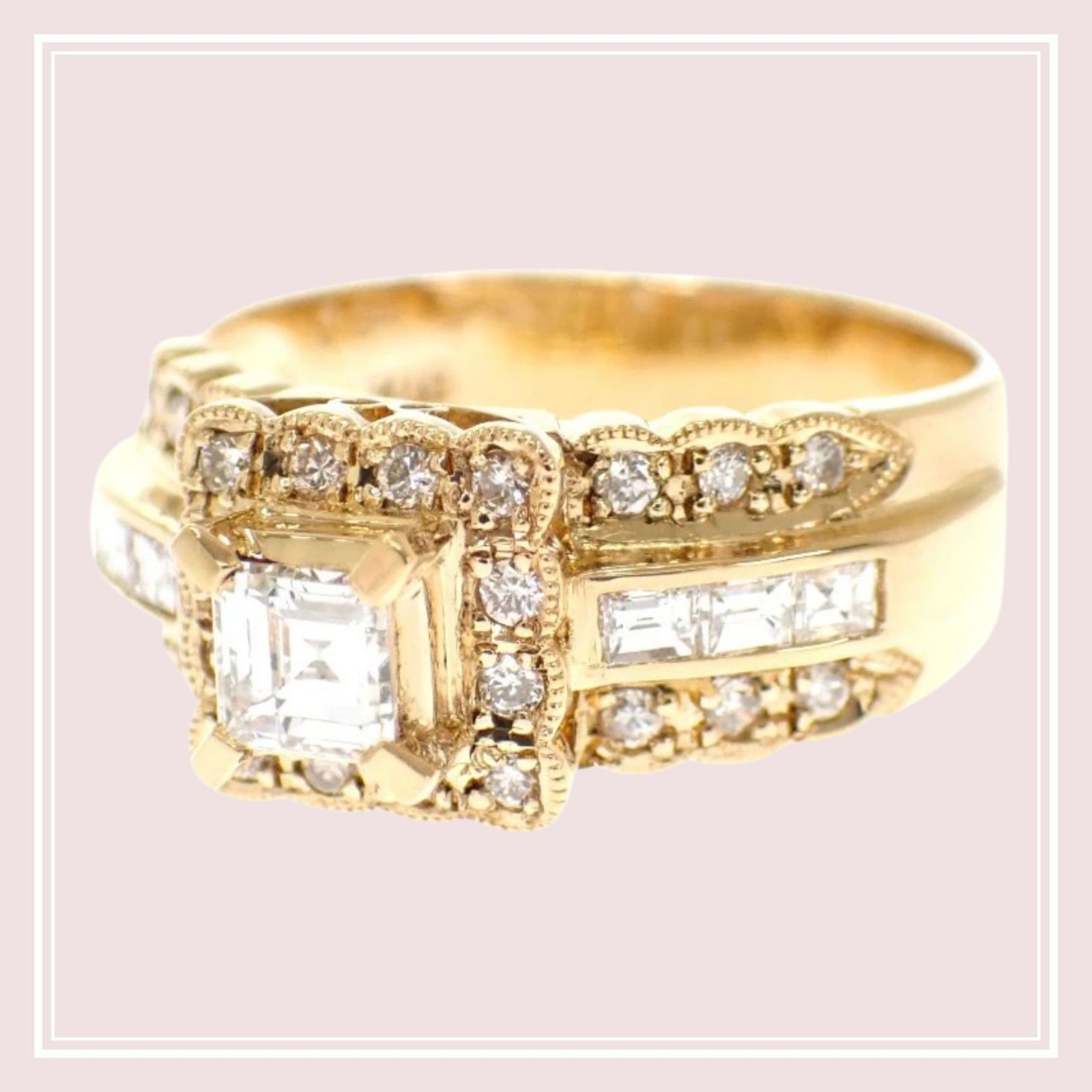 【no brand】ノーブランド no brand デザインジュエリー バケットダイヤ リング 11号 18金 K18 イエローゴールド ダイヤモンド 0.34ct / 0.41ct 付属品 鑑別書 サービス箱 レディース