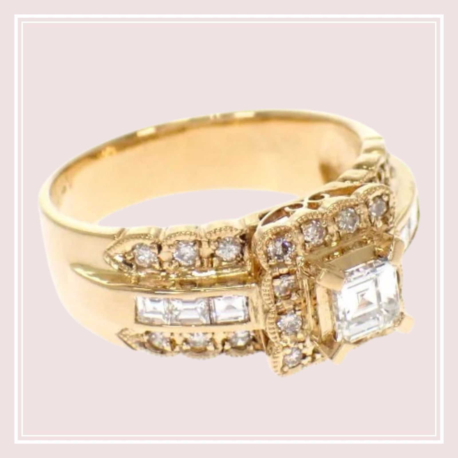 【no brand】ノーブランド no brand デザインジュエリー バケットダイヤ リング 11号 18金 K18 イエローゴールド ダイヤモンド 0.34ct / 0.41ct 付属品 鑑別書 サービス箱 レディース