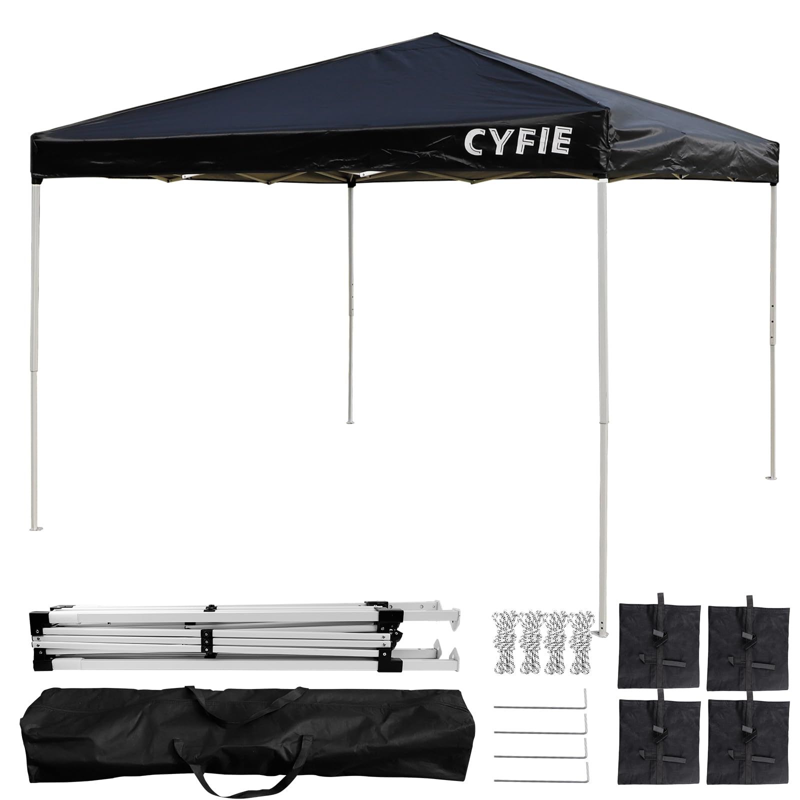 CYFIE タープテント 2mx2m ワンタッチ 大型 日除け 高耐水 3階段高さ調節 簡易設営 アウトドア キャンプ BBQ イベント 運動会 収納袋付き ブラックe abdd54bf