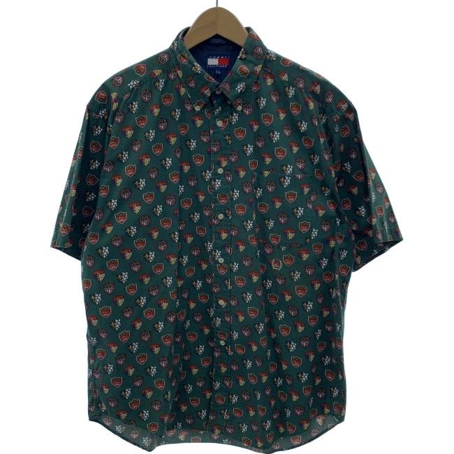 【中古】　TOMMY HILFIGER　柄シャツ　半袖　トップス　ボタンダウン　胸ポケット　総柄　古着　/1953