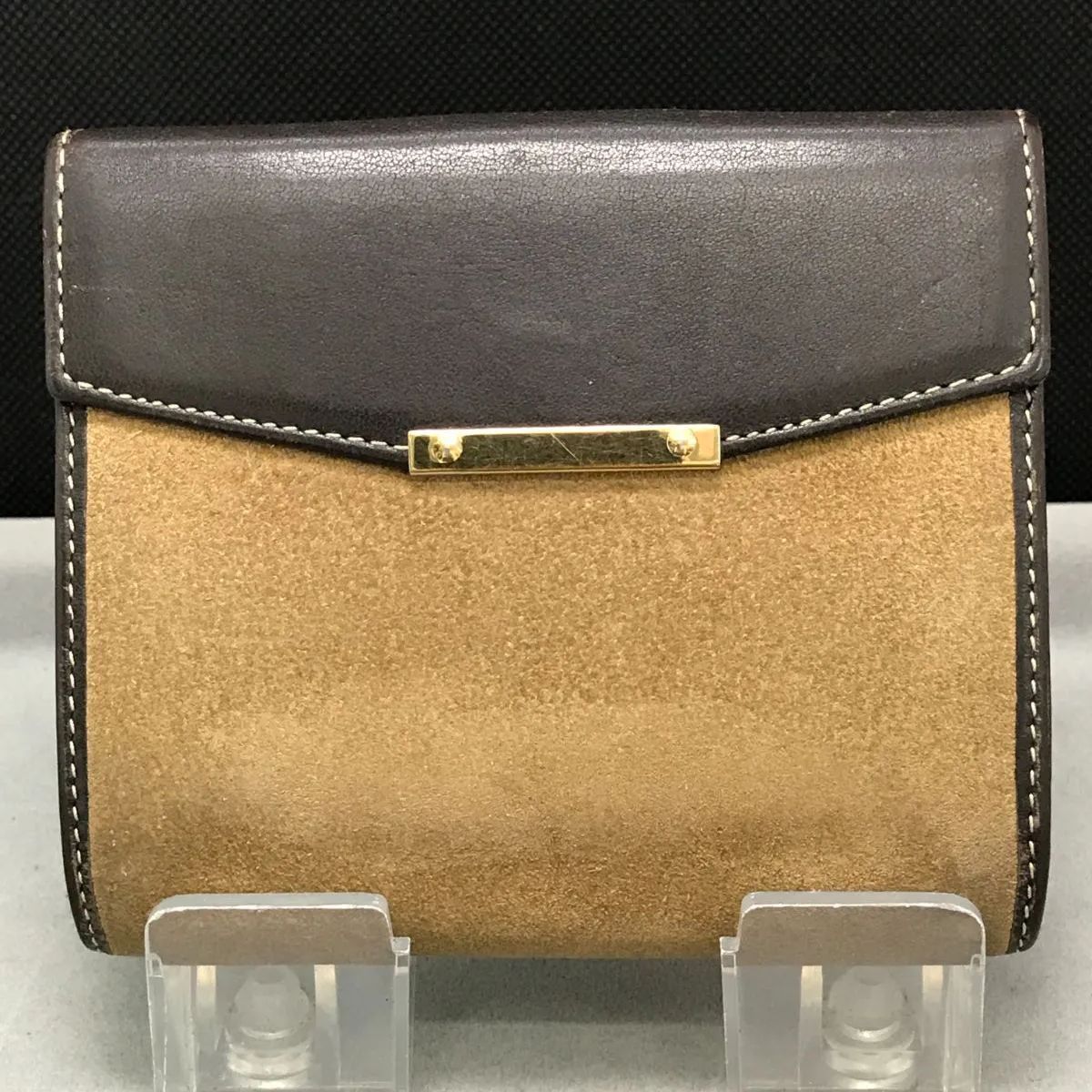 LOEWE ロエベ 三つ折り財布 アナグラム スエード×レザー ブラウン系