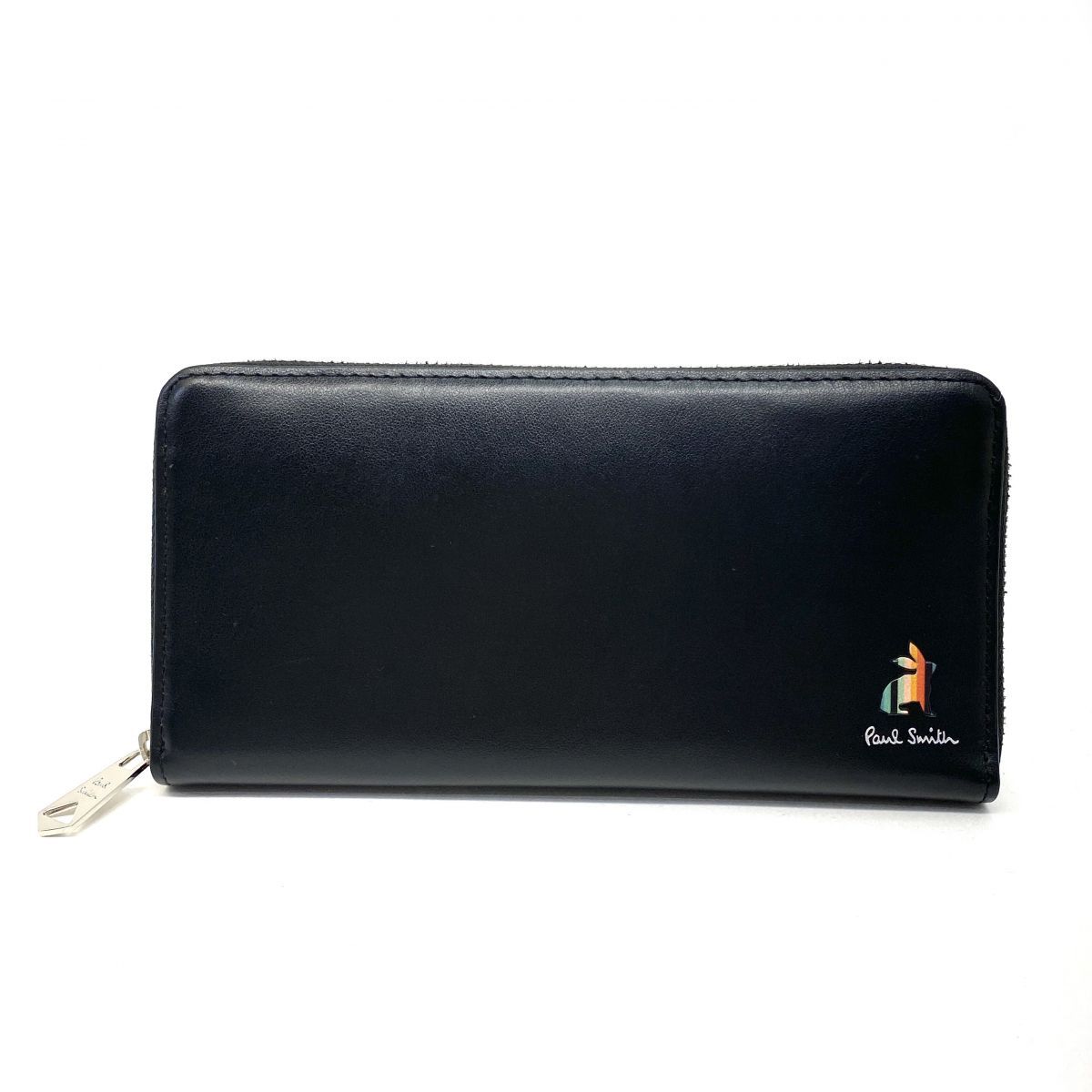 Paul Smith ポールスミス マーケトリーストライプラビット ラウンドファスナー 長財布 BPS656 ※中古