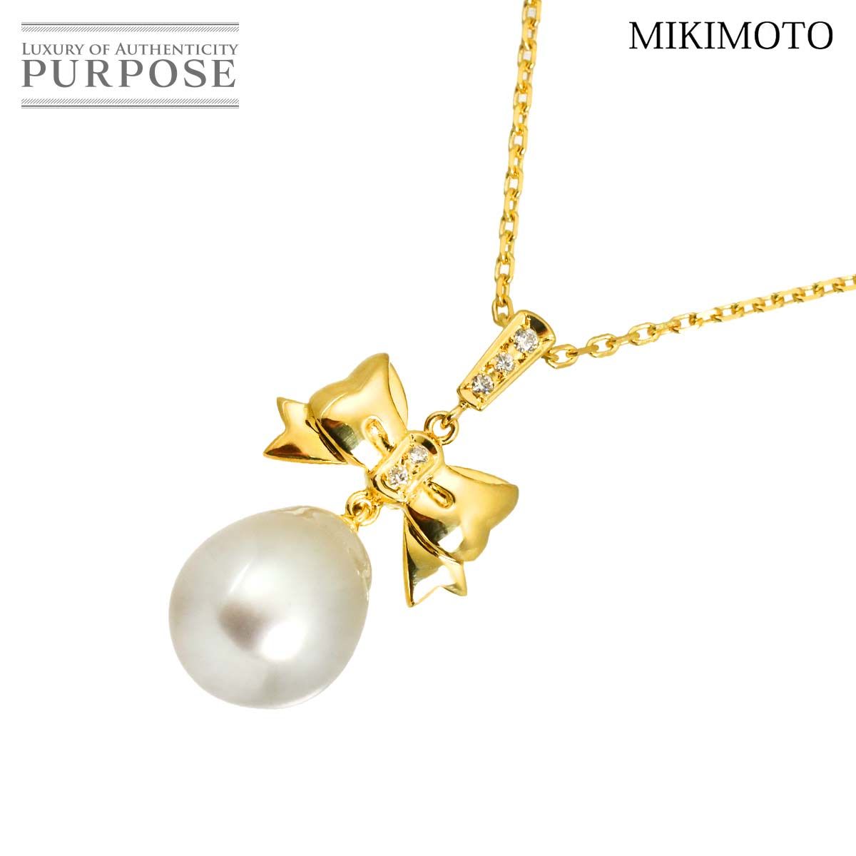 ミキモト MIKIMOTO バロック真珠 ダイヤ 0.04ct ネックレス 50cm K18 YG イエローゴールド 750 パール Necklace 90321319