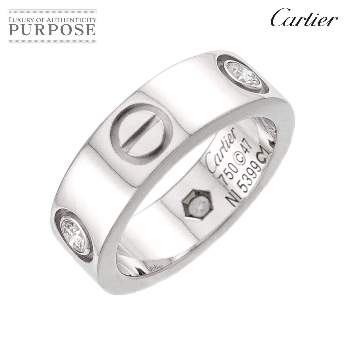 カルティエ Cartier ラブ #47 リング ハーフ ダイヤ 3P K18 WG