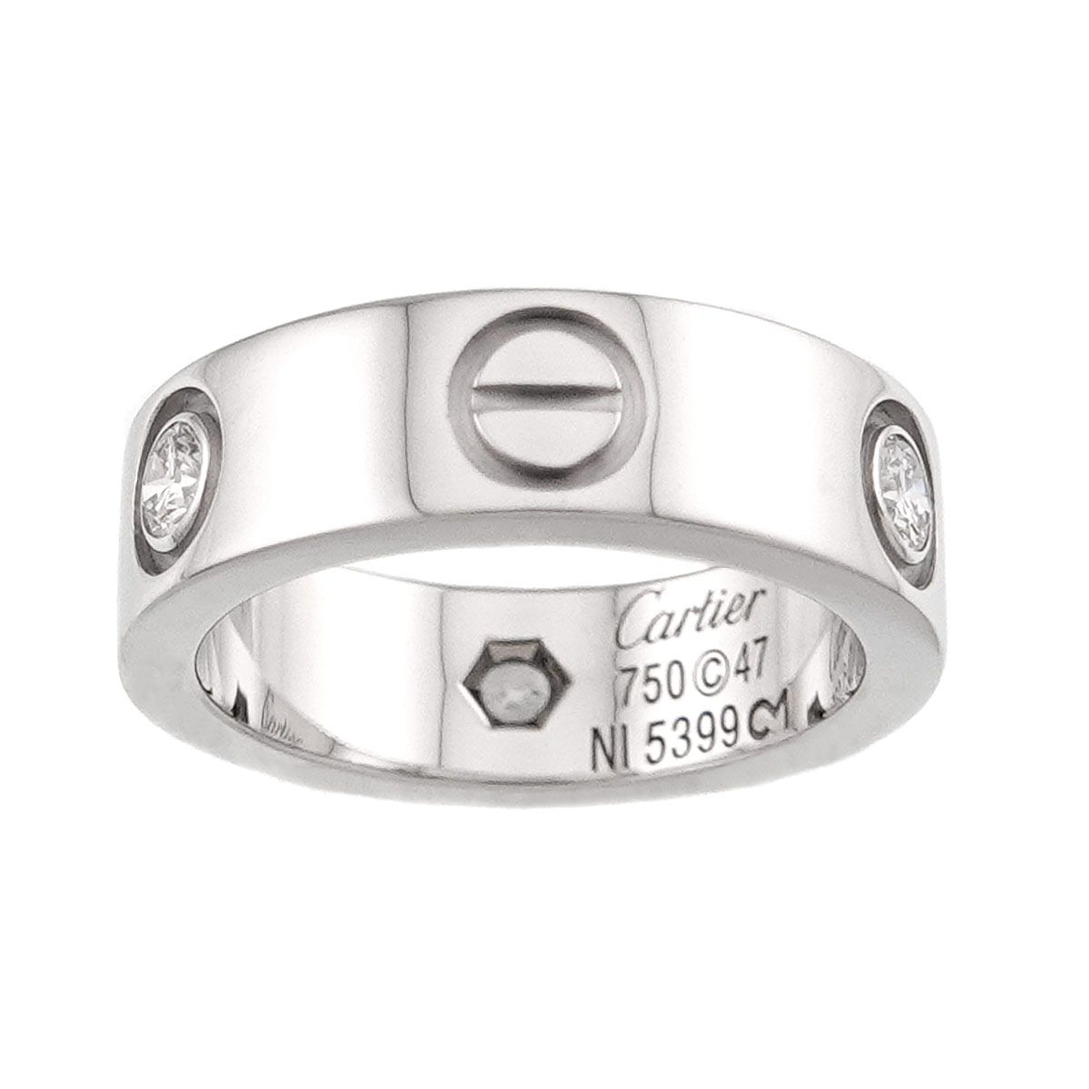 カルティエ Cartier ラブ #47 リング ハーフ ダイヤ 3P K18 WG 