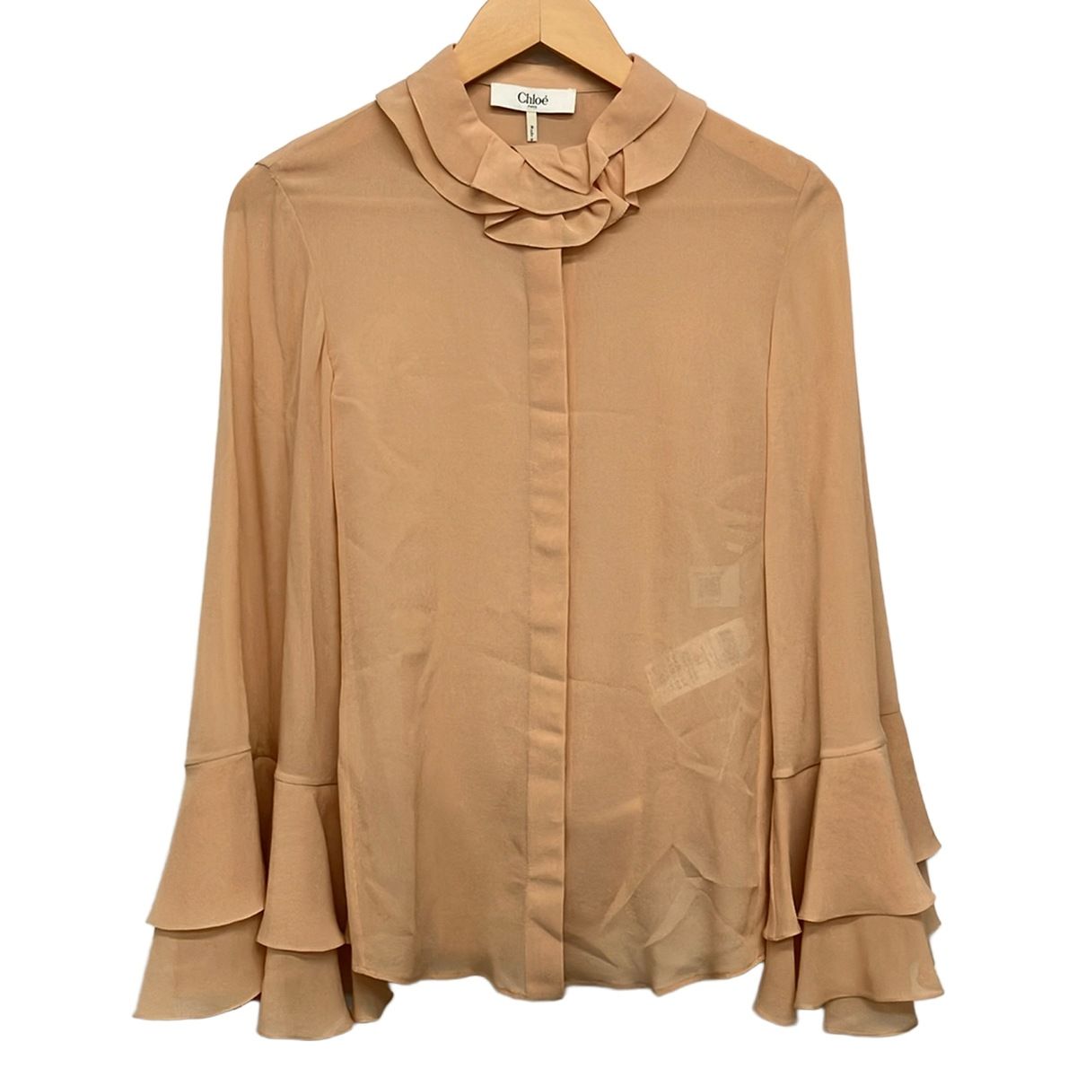 Chloe(クロエ) 長袖シャツブラウス サイズ34 S レディース美品 - ベージュ シルク/フリル/シースルー