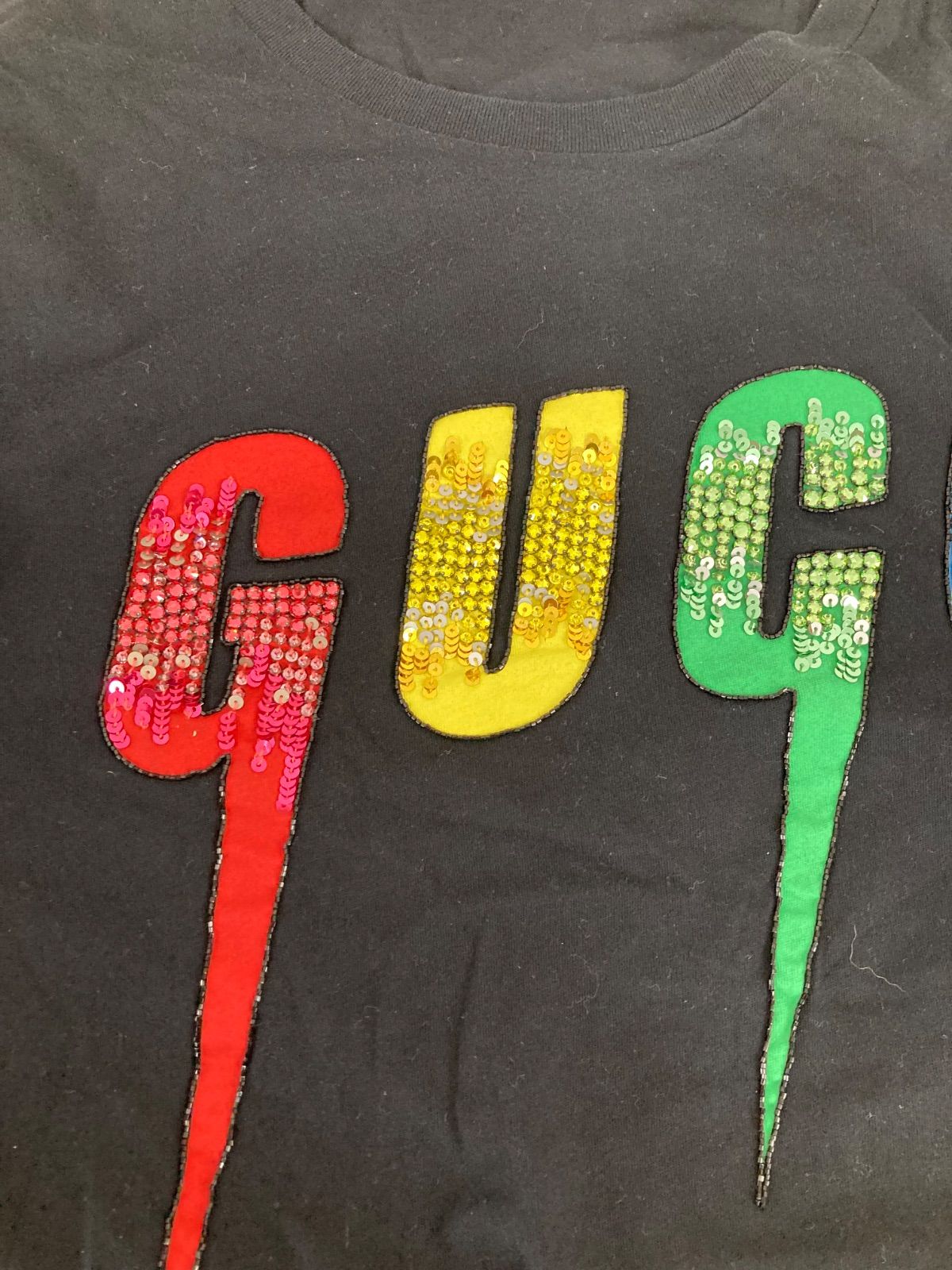 GUCCI グッチ Tシャツ スパンコール ロゴ ブラック XLサイズ 平塚店 