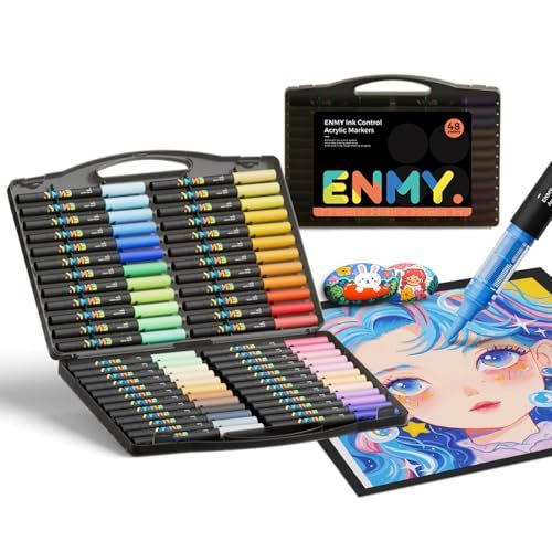 ENMY 48色セット 直液式 アクリルマーカー イラストマーカー 水性 筆ペン アートマーカー 美術 漫画 ファブリック 編み物マーカー キャンバス/ガラス/木 布用ペン テキスタイル用 カラーペン★ a5f4d512