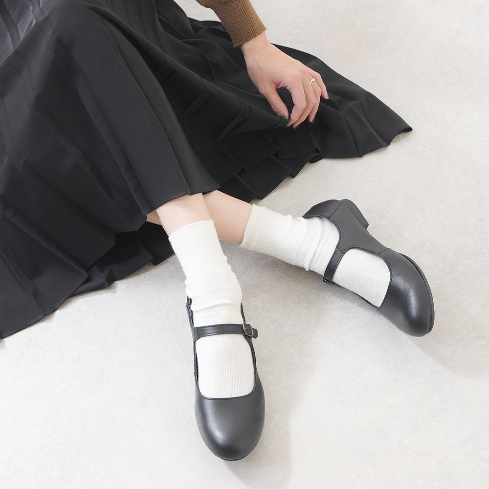 [ブラック] パンプス レディース 本革 ストラップ ラウンドトゥ 日本製 痛くない 歩きやすい フラットシューズ 黒 通勤 冠婚葬祭 フォーマル k160-31268