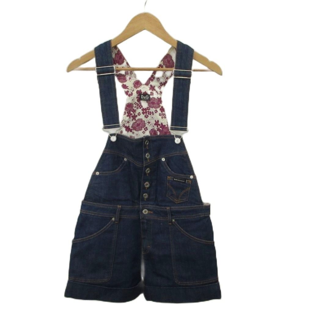 ドルチェ&ガッバーナ ドルガバ DOLCE&GABBANA デニムオールインワン ショートパンツ 24 インディゴ ショート丈 花柄 フロントボタンフライ /SH ■GY57