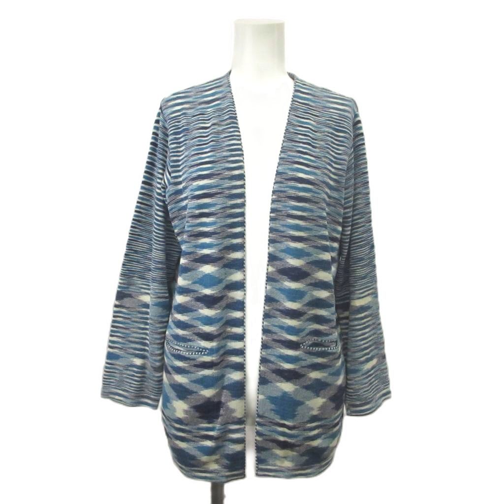 ミッソーニ MISSONI カーディガン 青 ブルー 水色 白 ホワイト 幾何学模様 ノーカラー 長袖 /NP ■GY62
