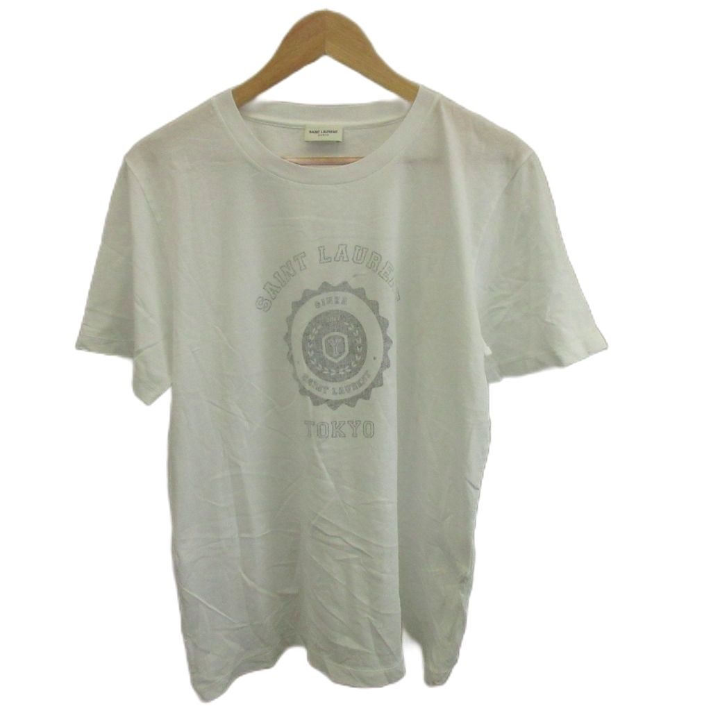 サンローラン パリ Tシャツ M 白 ホワイト ロゴプリント クルーネック 半袖 /AY ■GY62