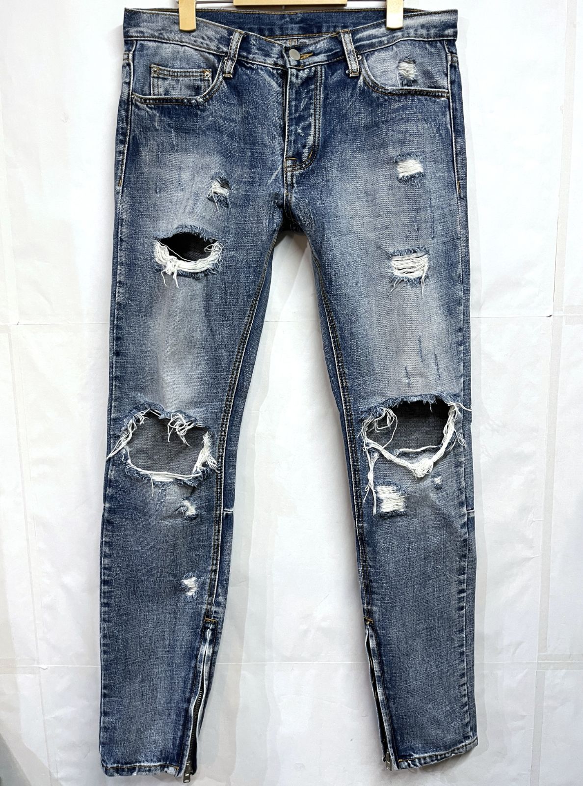 mnml DENIM クラスト クラッシュ mnml｜ミニマル クラッシュ加工 裾ジップ スキニー デニムパンツ