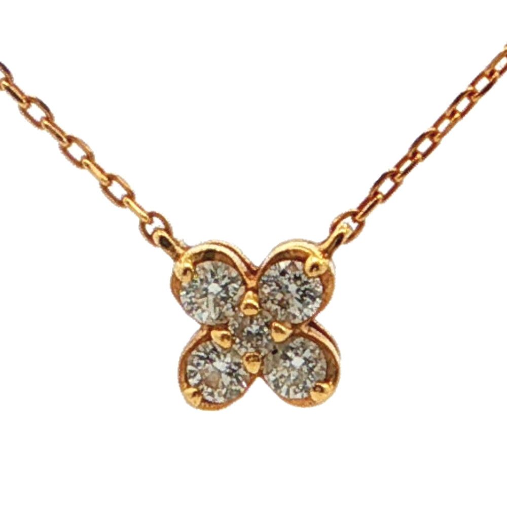 0.08ct フェスタリア フラワーモチーフ 4粒 ダイヤモンド ネックレス ペンダント K18YG/750-1.1g イエローゴールド festaria 【♀】【A】【レディース】★■615144【中古】