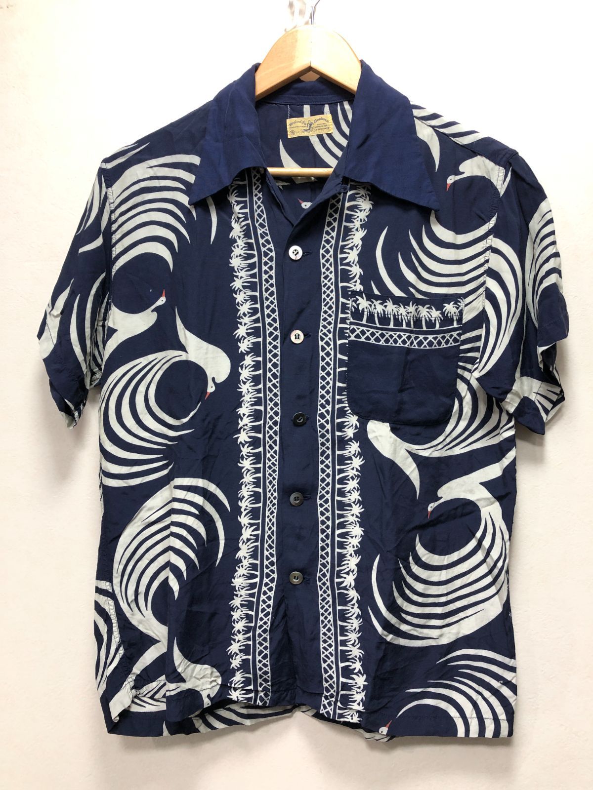 035052 SUN SURF 半袖 アロハ シャツ S ネイビー オープンカラー 初期 SUNSURF サンサーフ