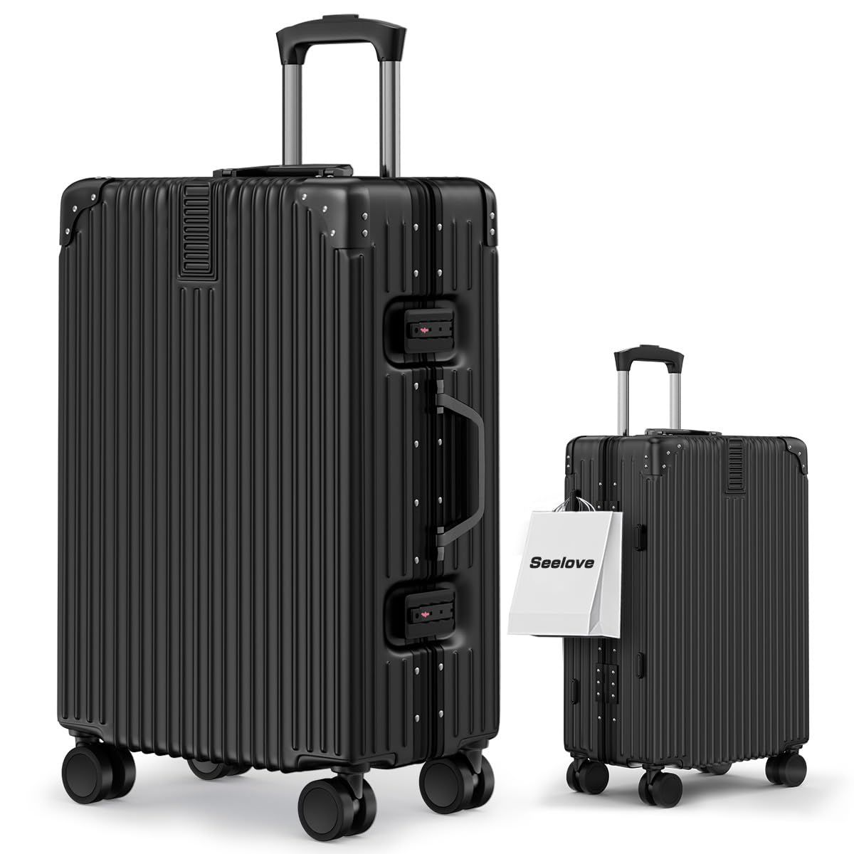 キャスター suitcase luggage TSAロック おしゃれ 静? 360度回転 出張 S/M/Lサイズ キャリーバッグ 超軽量 ?型 旅?（Mサイズ（5~7泊/60L）(66*43*25cm) 大容量 耐衝撃 ABS+PC ブラック） 機内持ち込み
