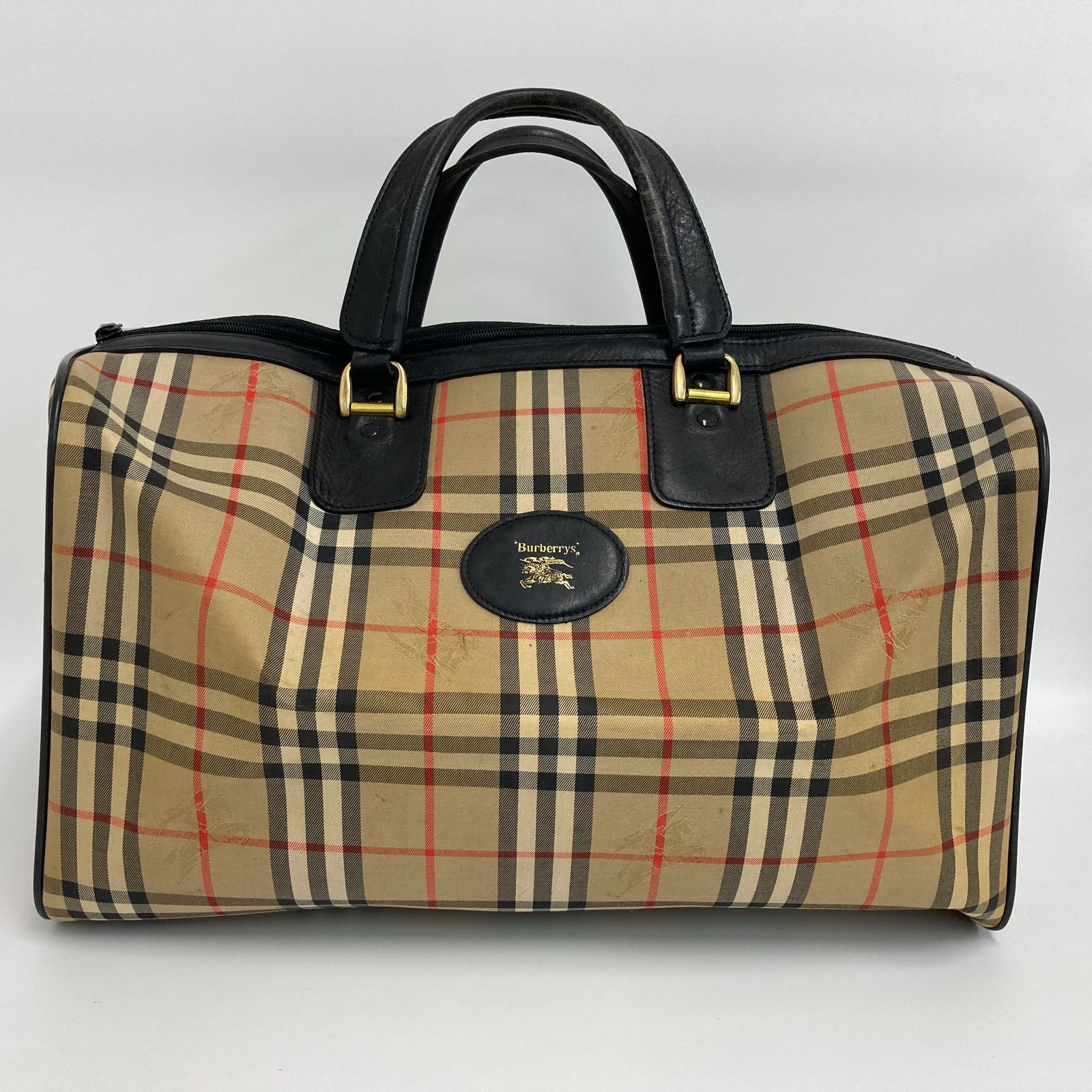 【良品】Burberrys オールドバーバリー ボストンバッグ ノバチェック 旅行 黒（0114）