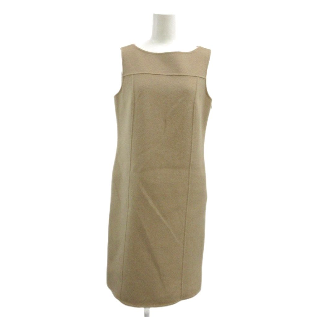マックスマーラ MAX MARA ワンピース 膝丈 40 ベージュ 無地 ボートネック ノースリーブ /YU ■GY62