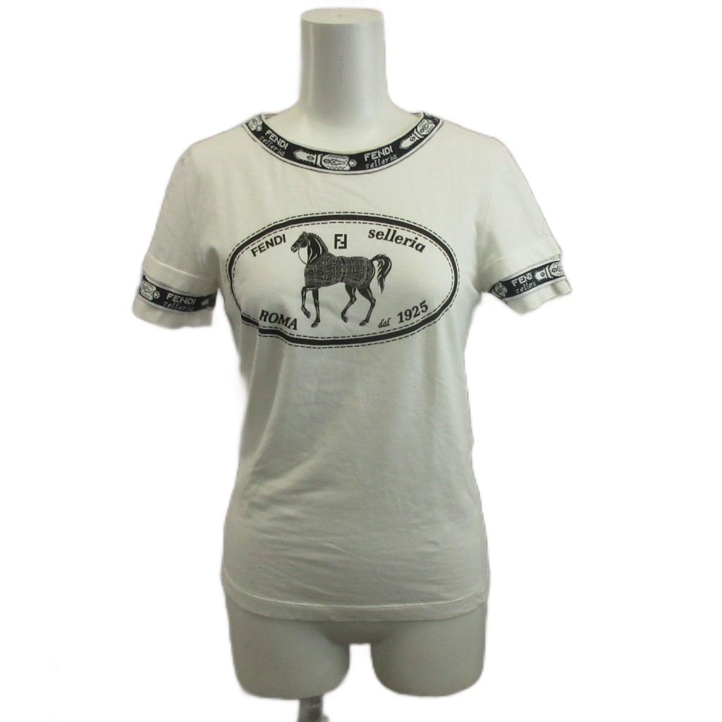 フェンディ Tシャツ 38 白 黒 ブラック 半袖 ラウンドネック ロゴ