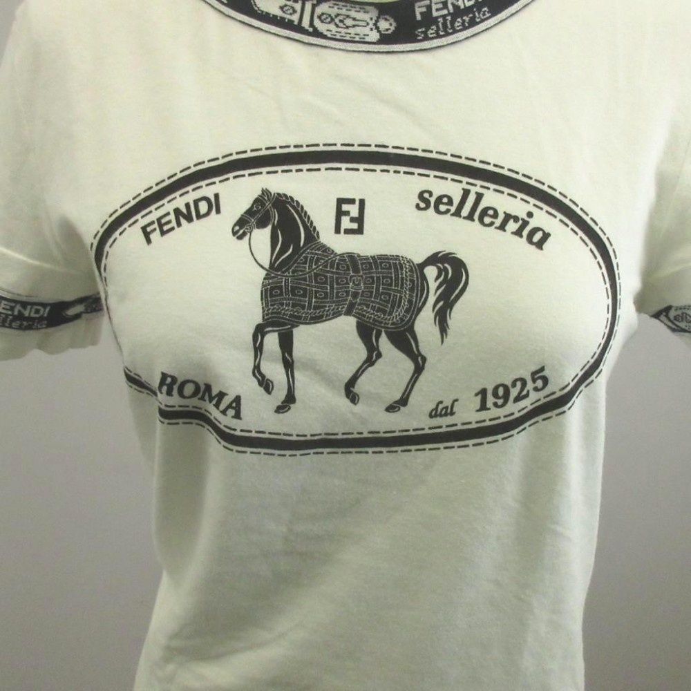 フェンディ Tシャツ 38 白 黒 ブラック 半袖 ラウンドネック ロゴ
