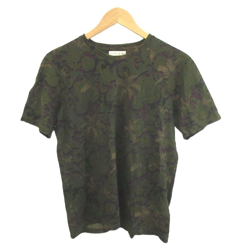 エトロ Tシャツ S カーキ ペイズリー柄 ラウンドネック 半袖 プルオーバー /AY ■GY62