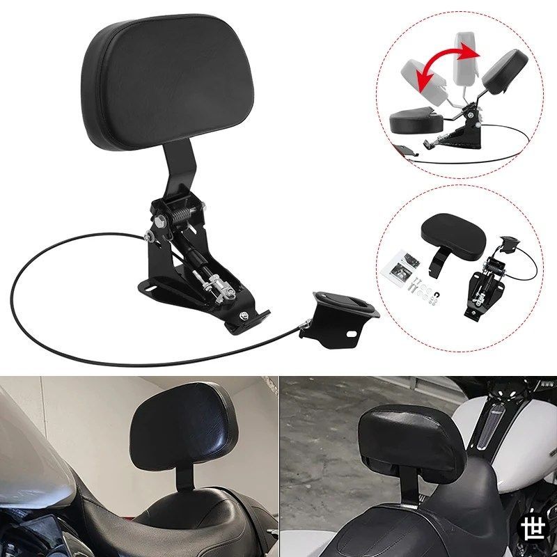 ハーレーツーリングCVOストリートグライドロードキングクラシック2009~2023年モデル用ブラックのフロントドライバー/ライダー用バックレストパッドパーツ