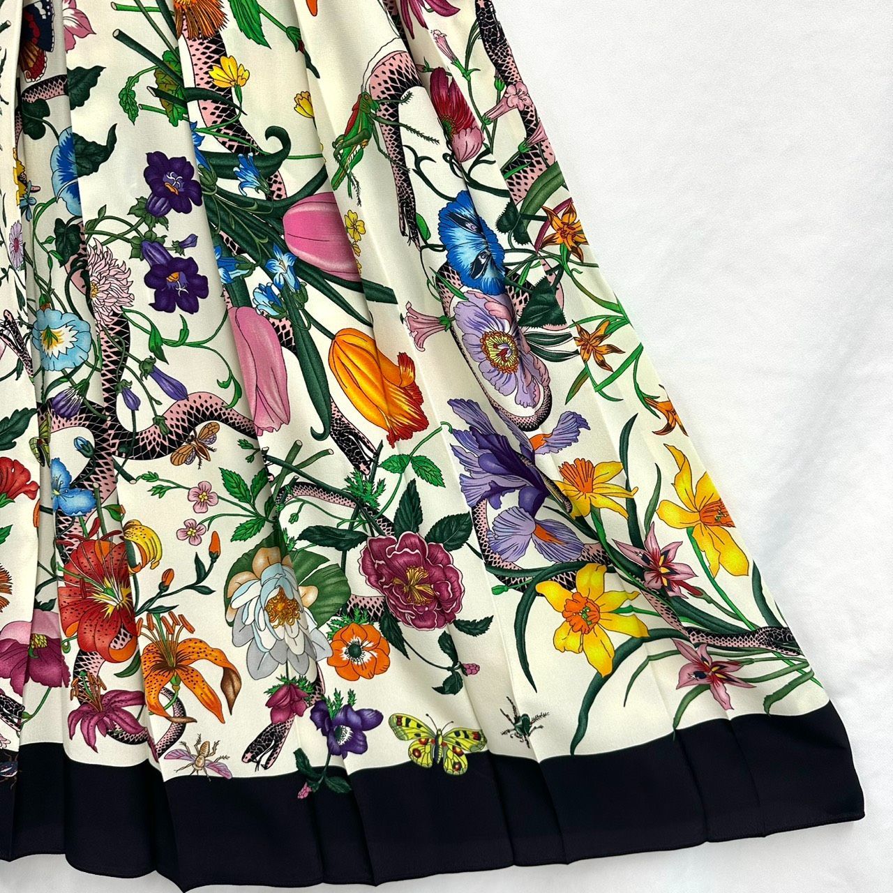 返品OK】良品 GUCCI グッチ フローラ スネーク シルクスカート 42