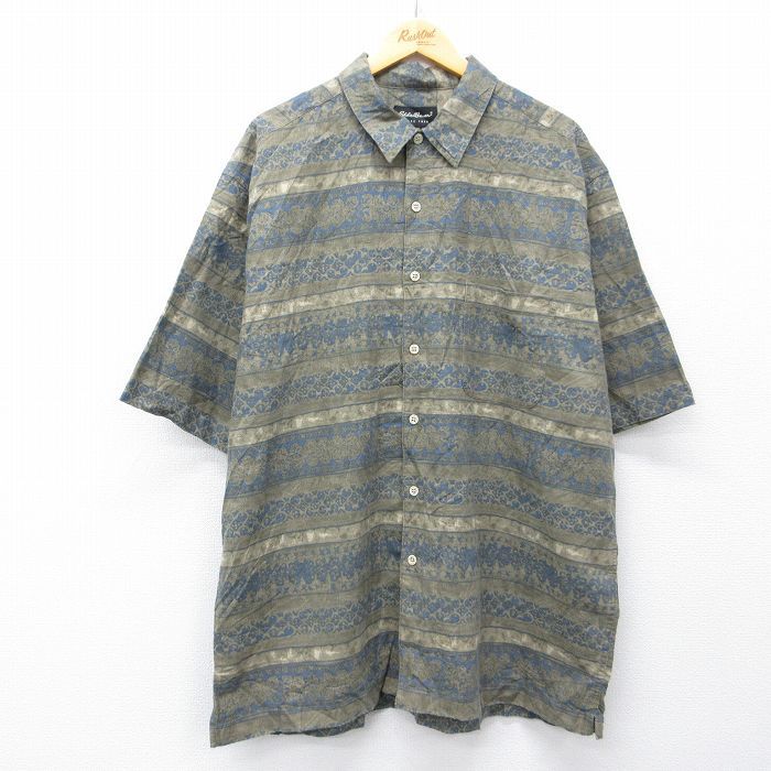 XL/古着 エディーバウアー 半袖 シャツ メンズ 00年代 00s 大きいサイズ ロング丈 リネン 薄緑【spe】 26apr28